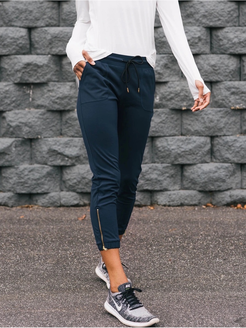 Navy Peak Zipper Joggers (Short) 24"